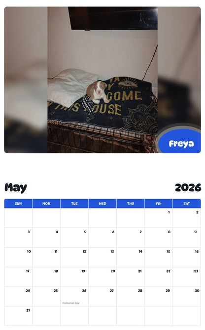 2026 - 2027 Freya - Pawidols Pet Calendar
