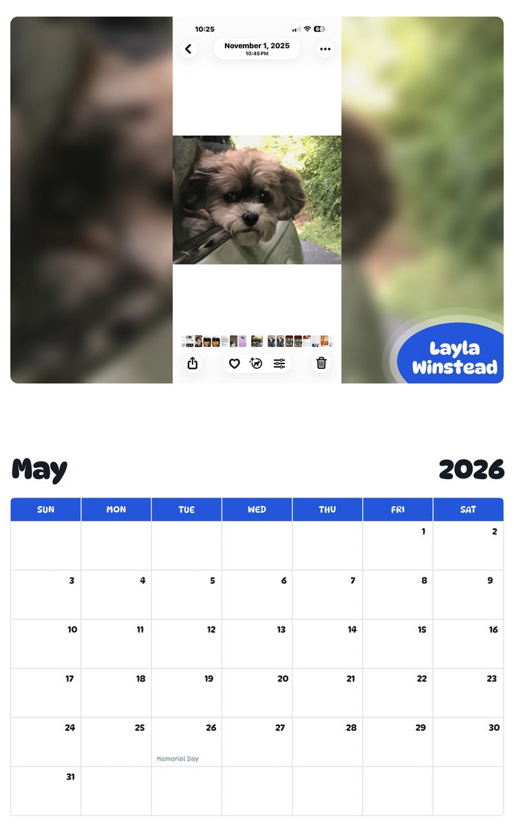 2026 - 2027 Layla Winstead - Pawidols Pet Calendar