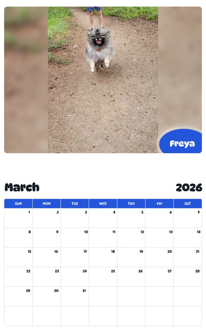 November 2025 - October 2026 Freya - Pawidols Pet Calendar