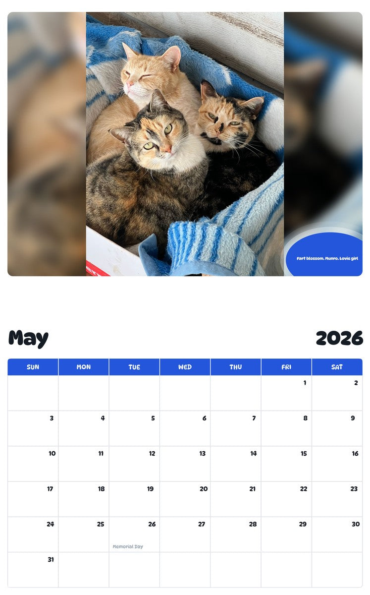 2026 - 2027 Fart blossom. Munro. Lovie girl - Pawidols Pet Calendar
