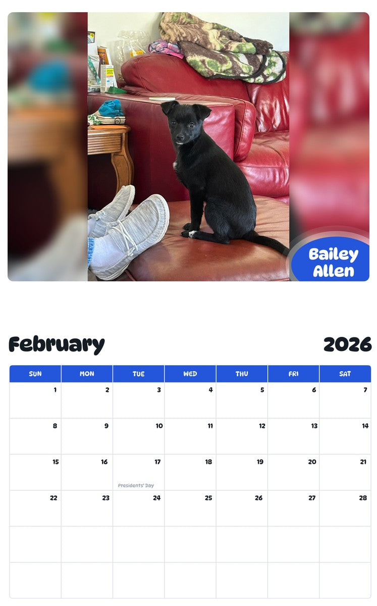 October 2025 - September 2026 Bailey Allen - Pawidols Pet Calendar