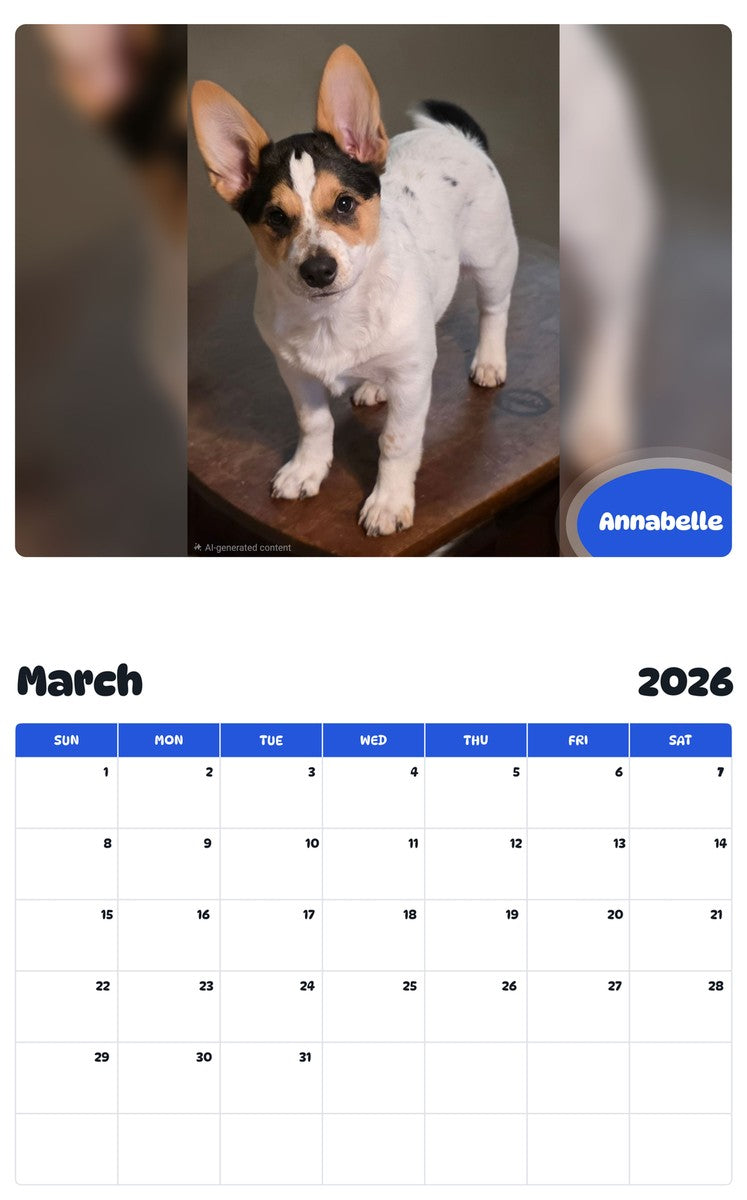 November 2025 - October 2026 Annabelle - Pawidols Pet Calendar