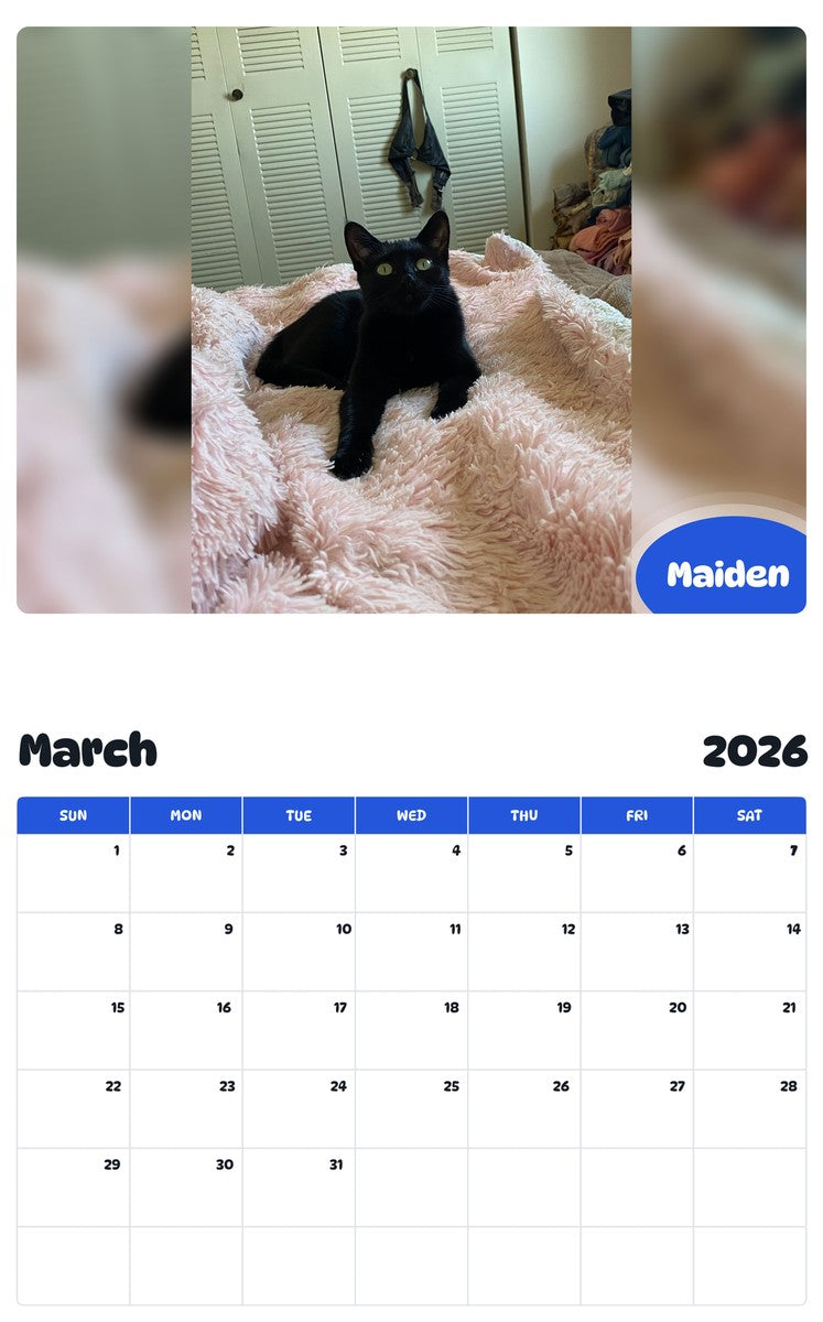 November 2025 - October 2026 Maiden - Pawidols Pet Calendar