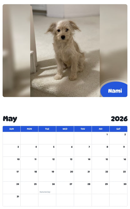 2026 - 2027 Nami - Pawidols Pet Calendar