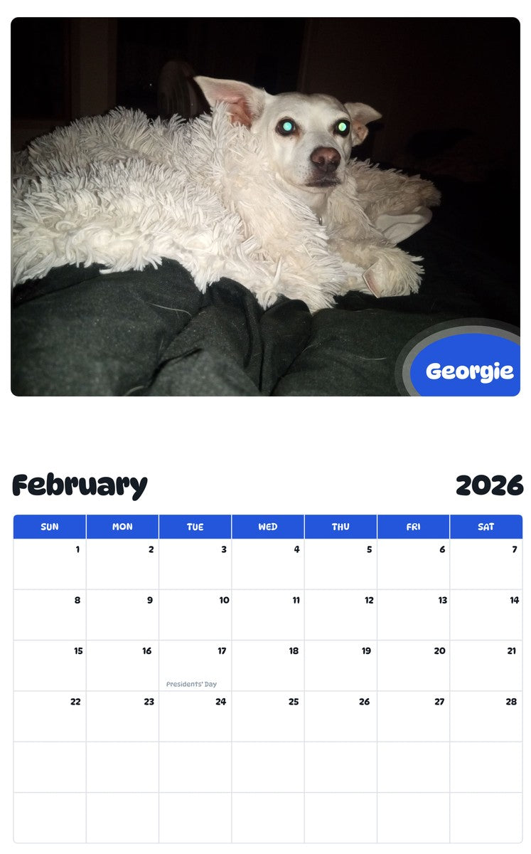 November 2025 - October 2026 Georgie - Pawidols Pet Calendar