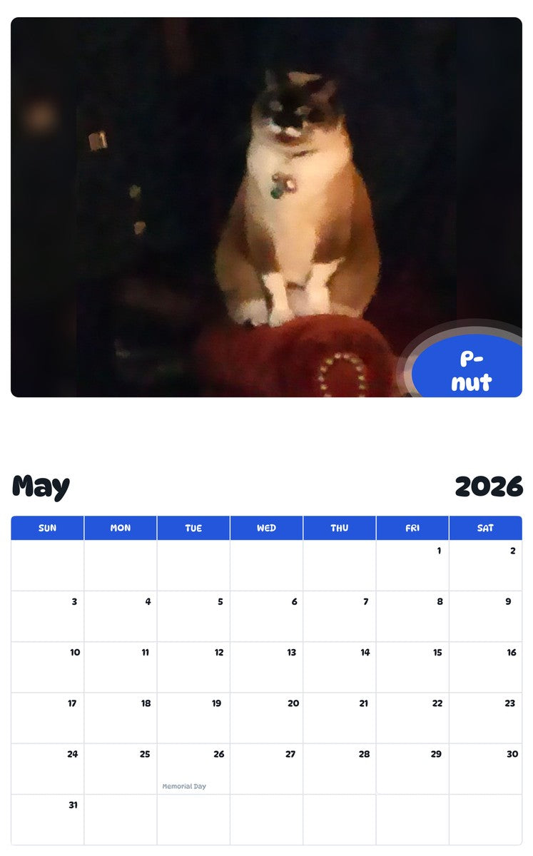 2026 - 2027 P-nut - Pawidols Pet Calendar