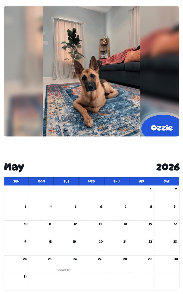 2026 - 2027 Ozzie - Pawidols Pet Calendar