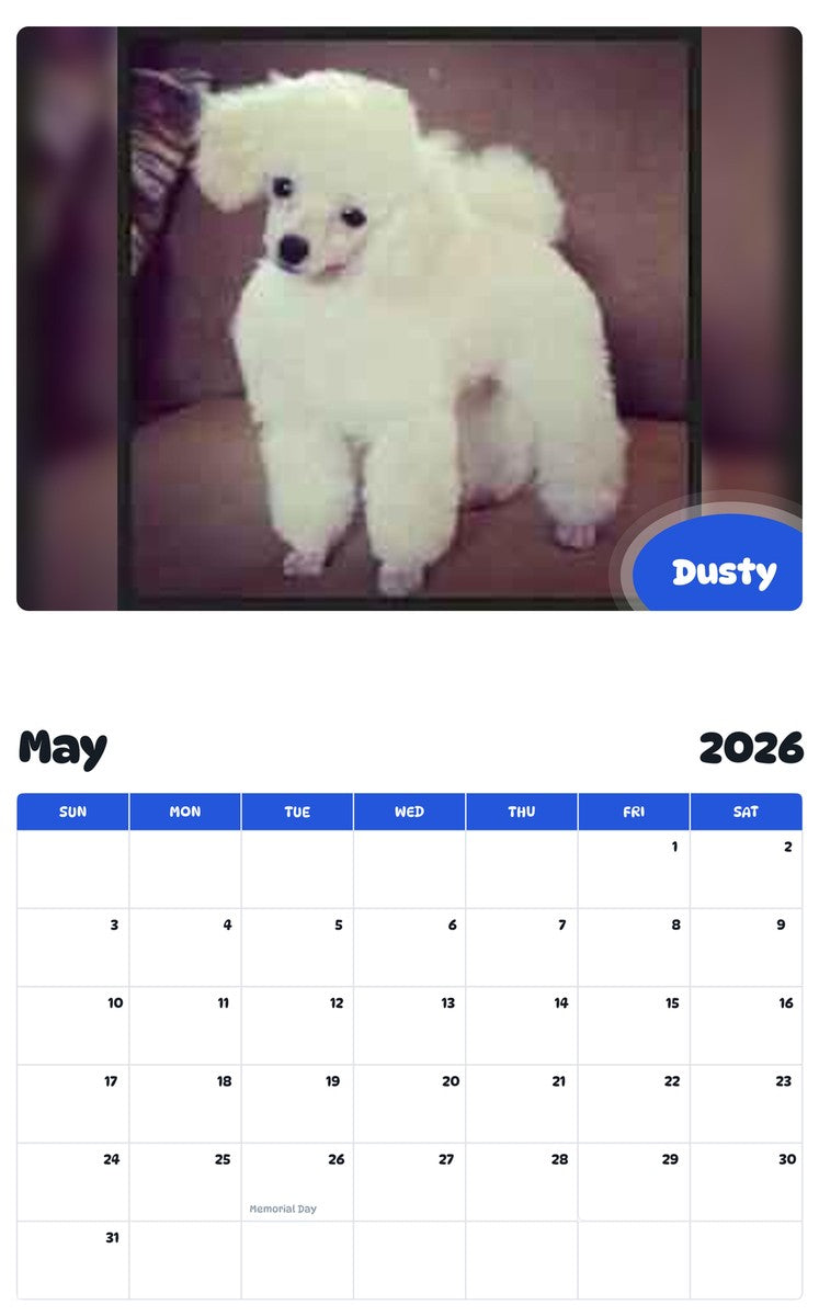 2026 - 2027 Dusty - Pawidols Pet Calendar