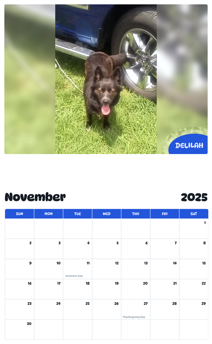 July 2025 - June 2026 Delilah - Pawidols Pet Calendar