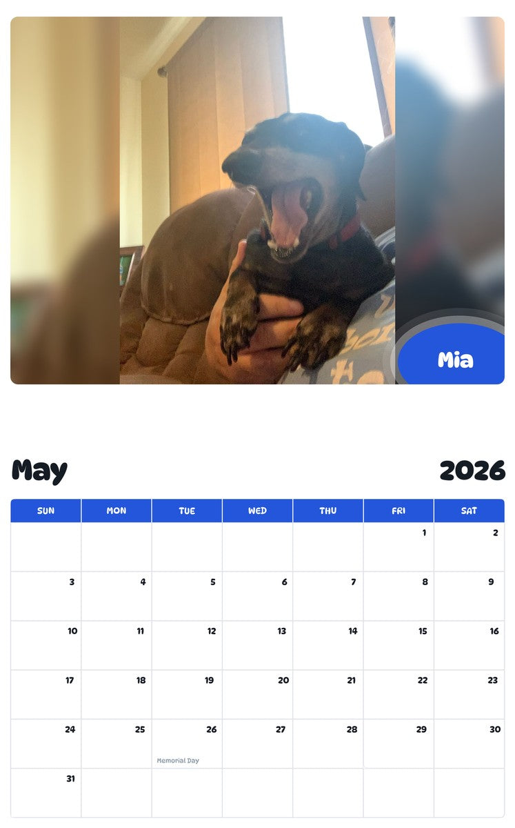 2026 - 2027 Mia - Pawidols Pet Calendar