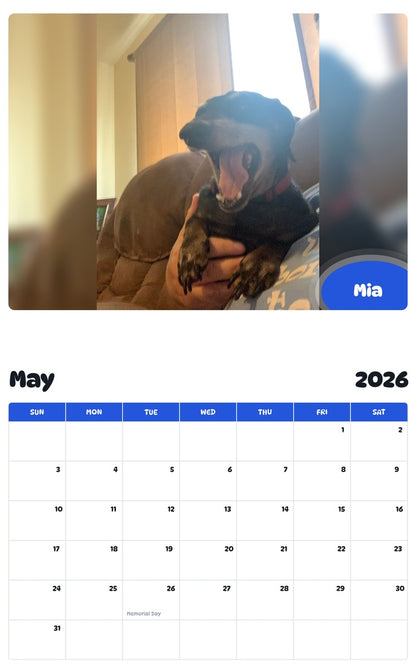 2026 - 2027 Mia - Pawidols Pet Calendar