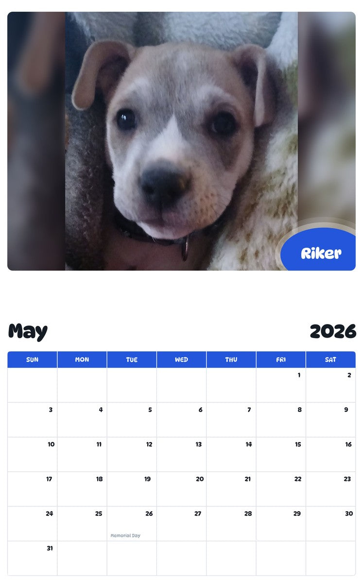 2026 - 2027 Riker - Pawidols Pet Calendar