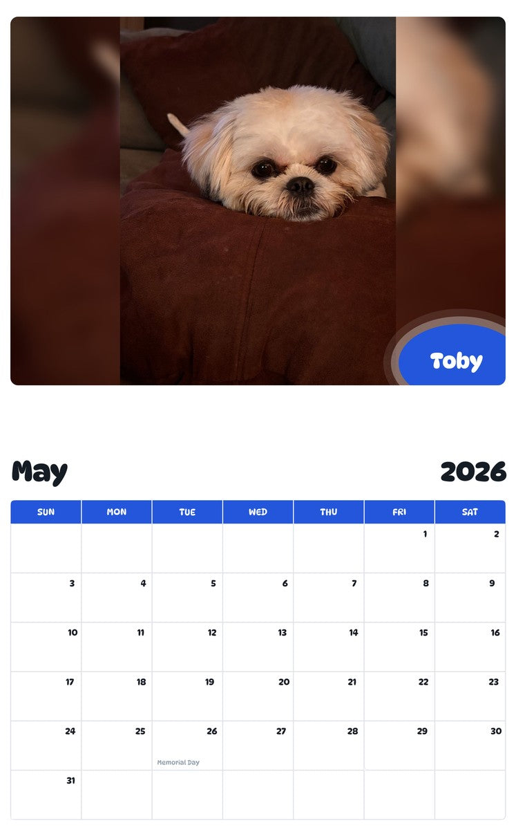 2026 - 2027 Toby - Pawidols Pet Calendar