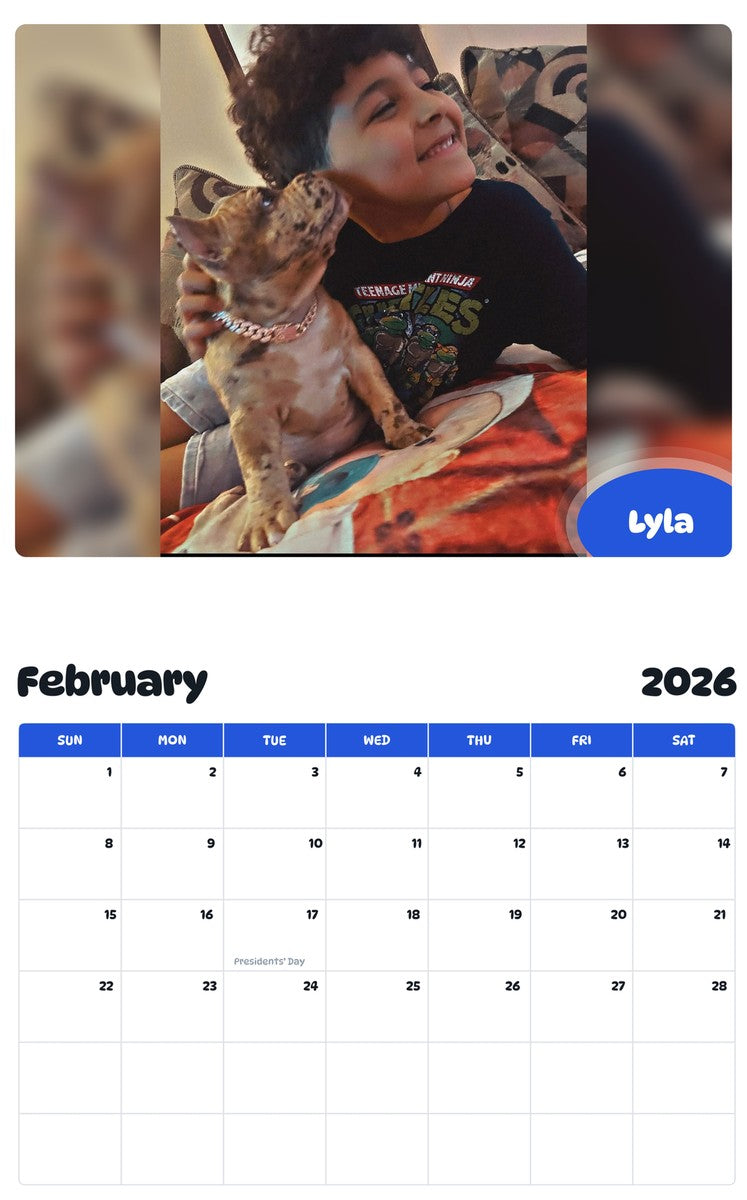 October 2025 - September 2026 Lyla - Pawidols Pet Calendar