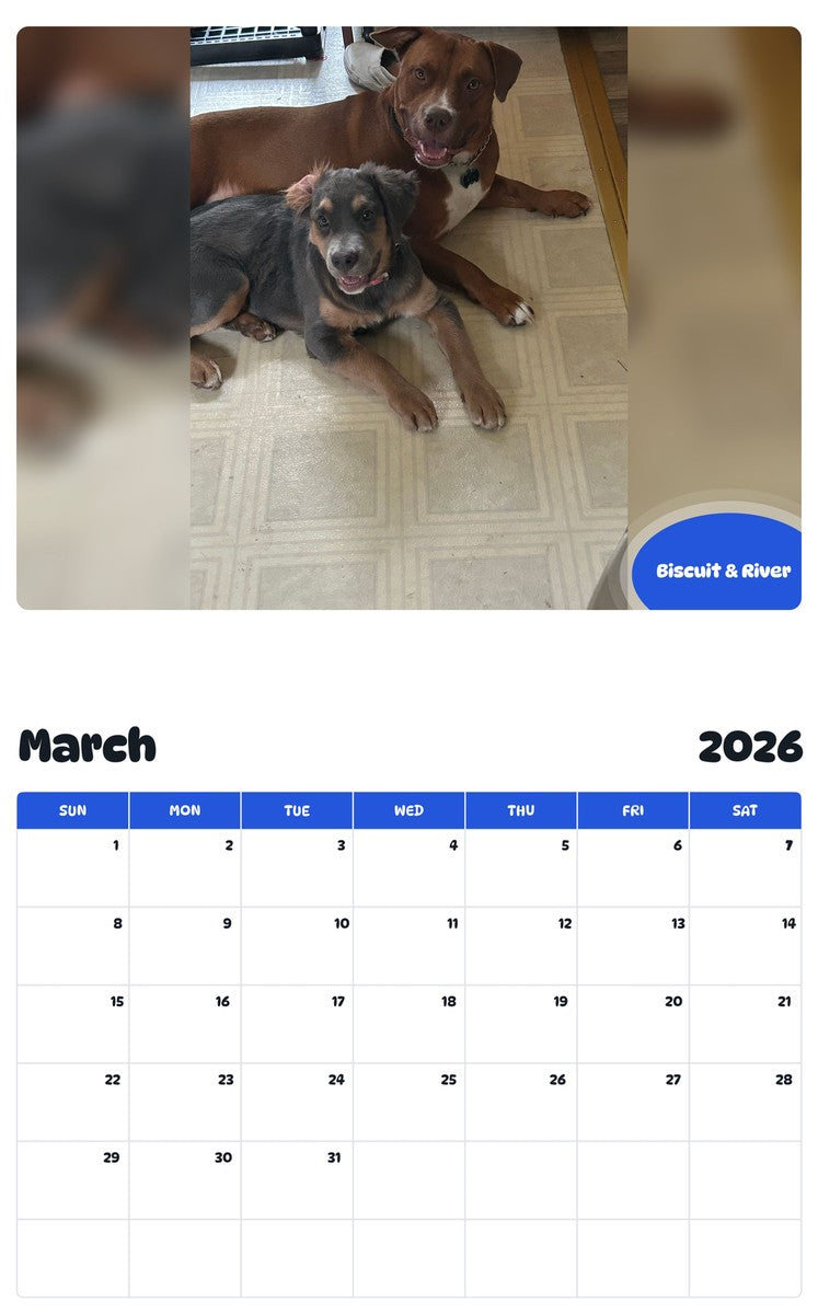 November 2025 - October 2026 Biscuit & River - Pawidols Pet Calendar