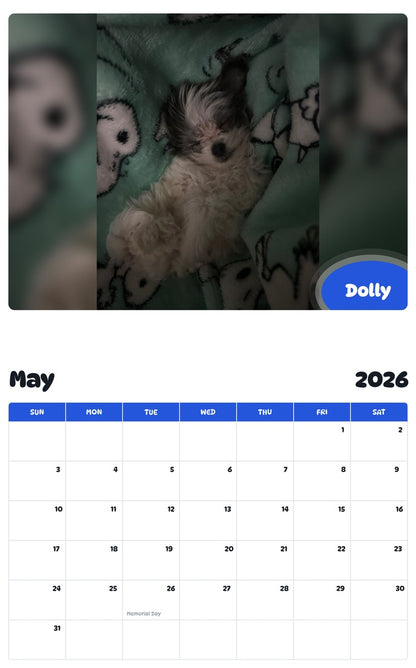 2026 - 2027 Dolly - Pawidols Pet Calendar