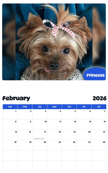 November 2025 - October 2026 Princess - Pawidols Pet Calendar