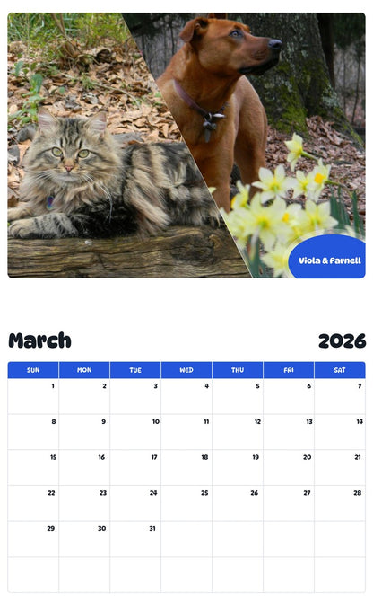 November 2025 - October 2026 Viola & Parnell - Pawidols Pet Calendar