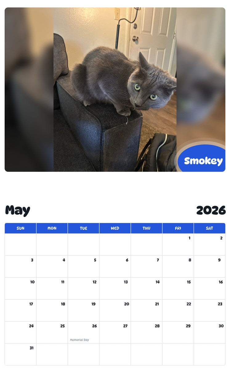 2026 - 2027 Smokey - Pawidols Pet Calendar
