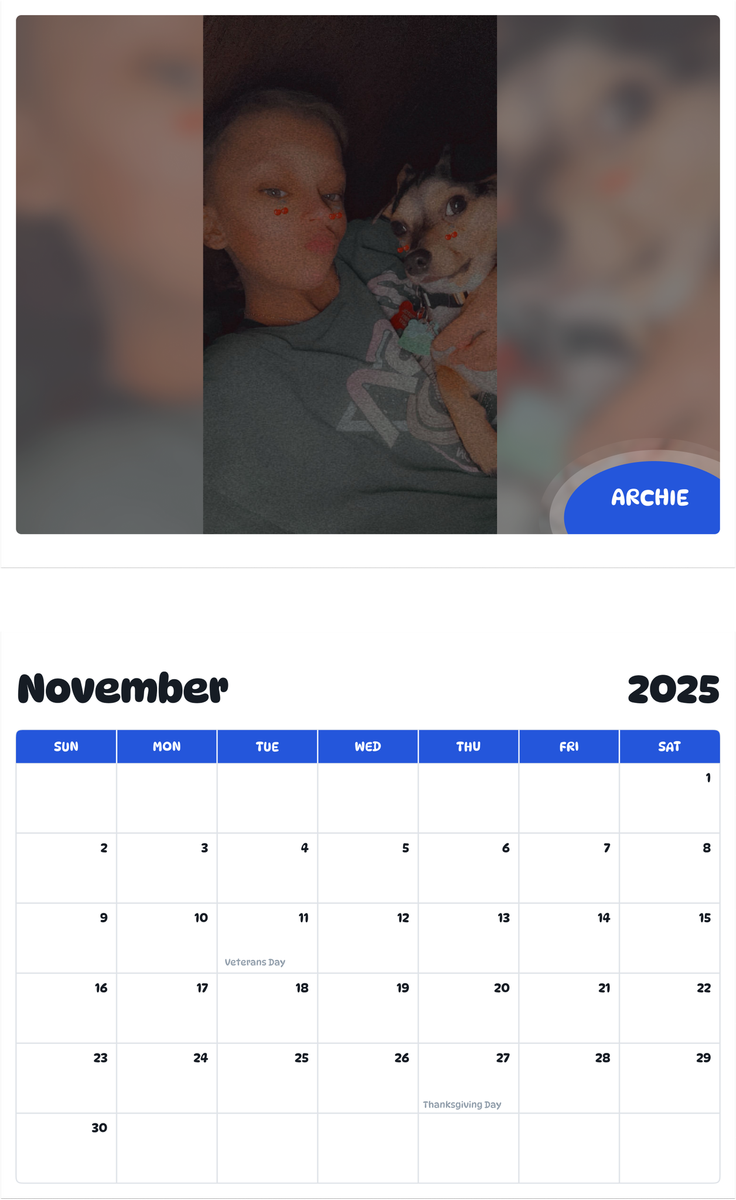 July 2025 - June 2026 Archie - Pawidols Pet Calendar