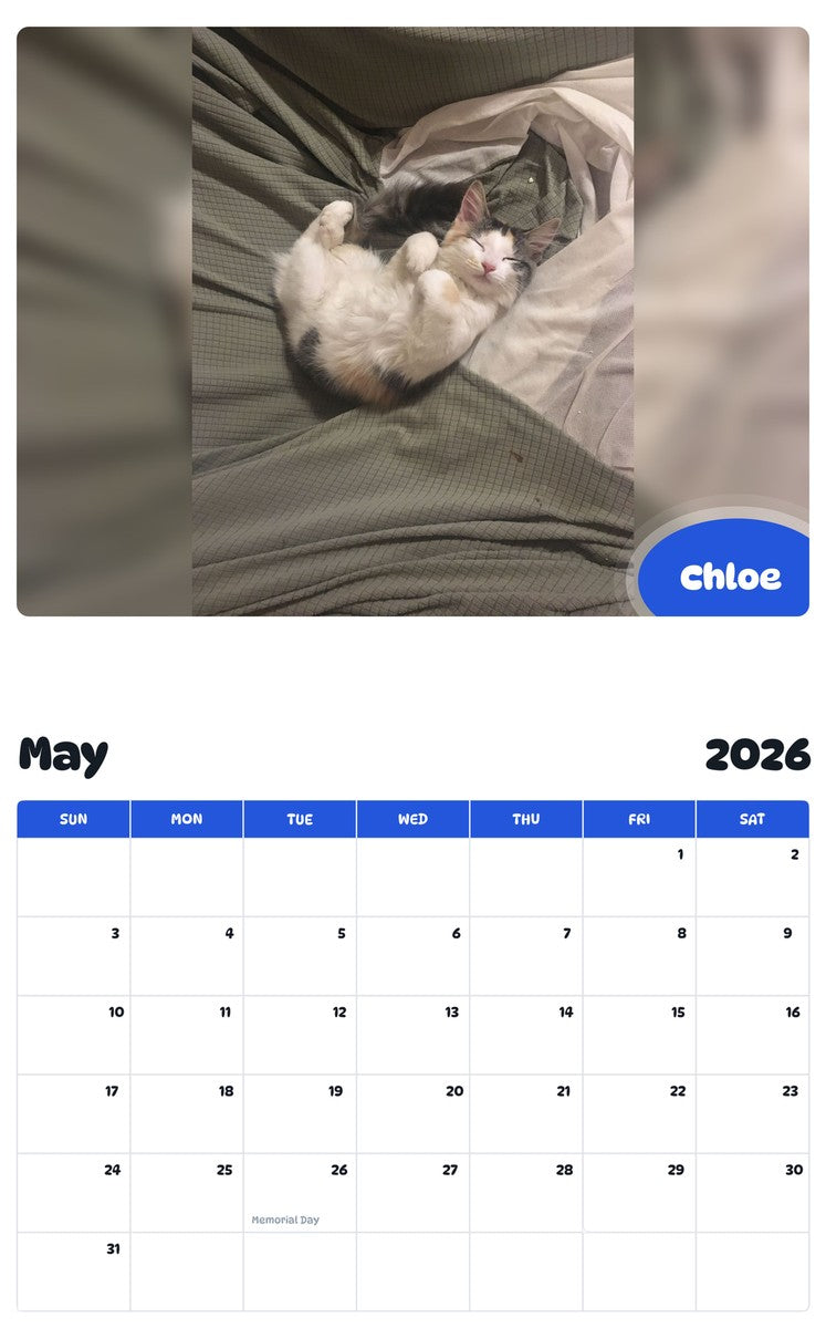 2026 - 2027 Chloe - Pawidols Pet Calendar
