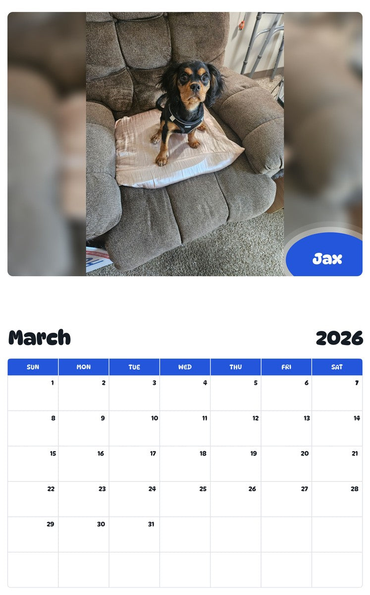 November 2025 - October 2026 Jax - Pawidols Pet Calendar