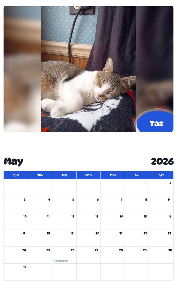 2026 - 2027 Taz - Pawidols Pet Calendar