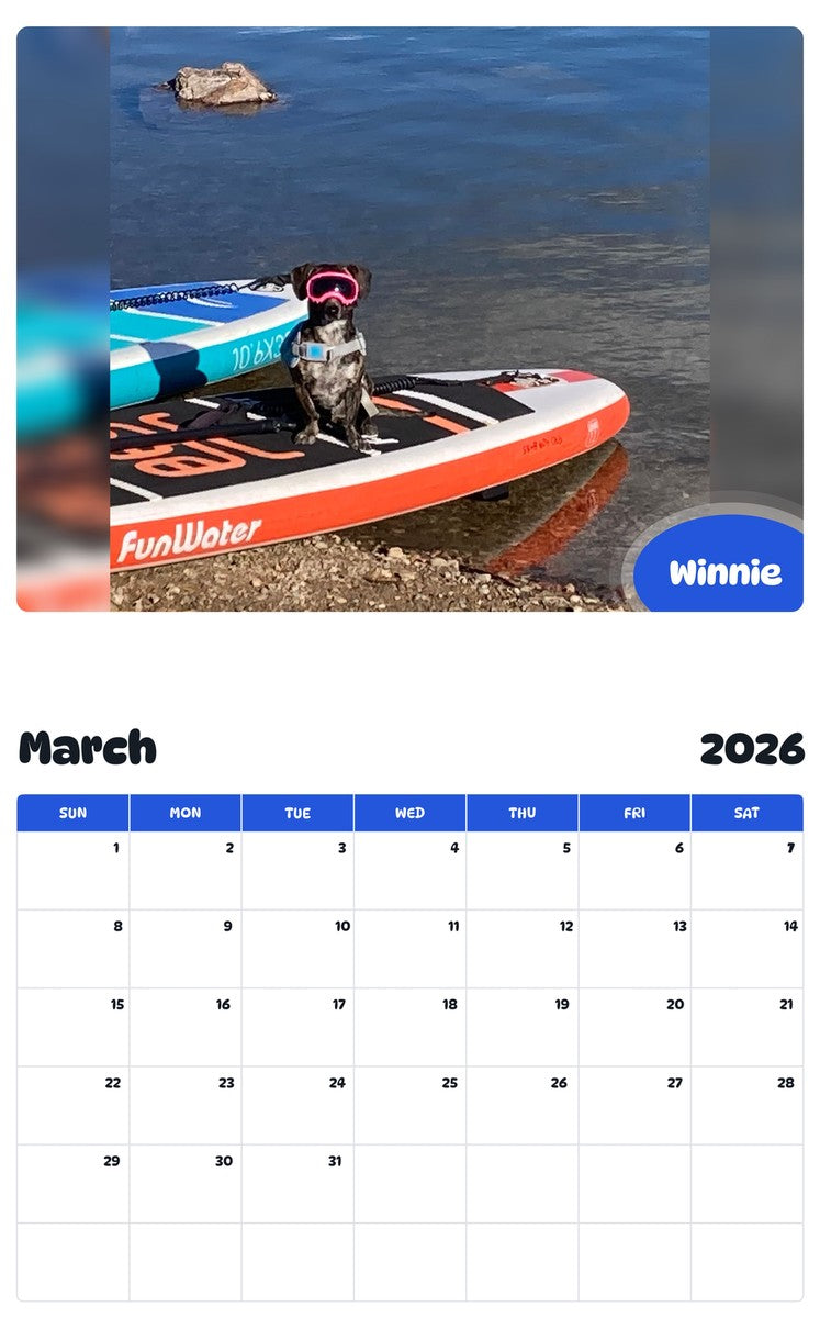 November 2025 - October 2026 Winnie - Pawidols Pet Calendar