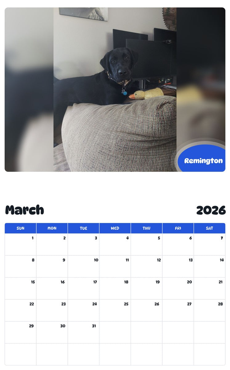 November 2025 - October 2026 Remington - Pawidols Pet Calendar