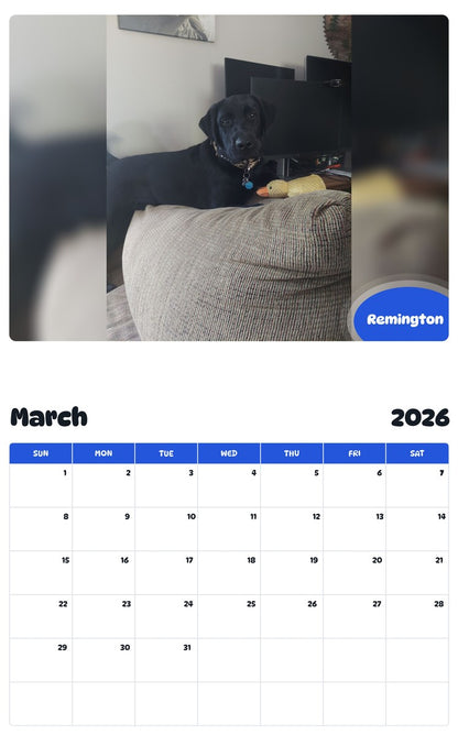 November 2025 - October 2026 Remington - Pawidols Pet Calendar