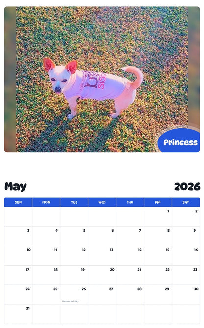 2026 - 2027 Princess - Pawidols Pet Calendar