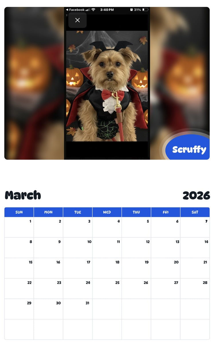 November 2025 - October 2026 Scruffy - Pawidols Pet Calendar