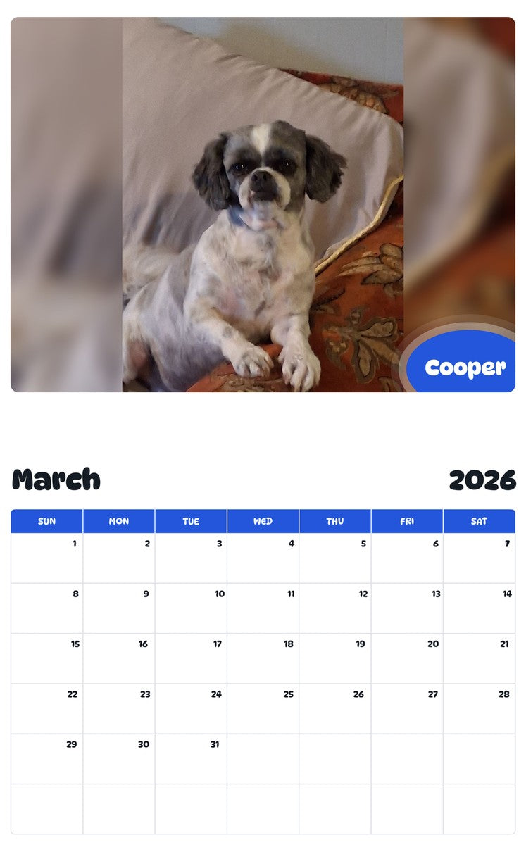 November 2025 - October 2026 Cooper - Pawidols Pet Calendar