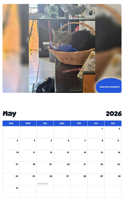 2026 - 2027 Fiona Flores Cookshott - Pawidols Pet Calendar