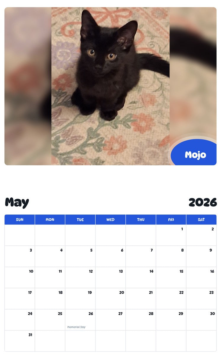 2026 - 2027 Mojo - Pawidols Pet Calendar