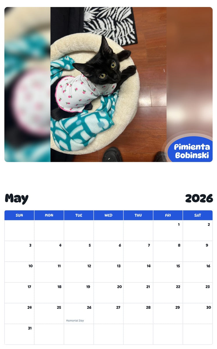 2026 - 2027 Pimienta Bobinski - Pawidols Pet Calendar