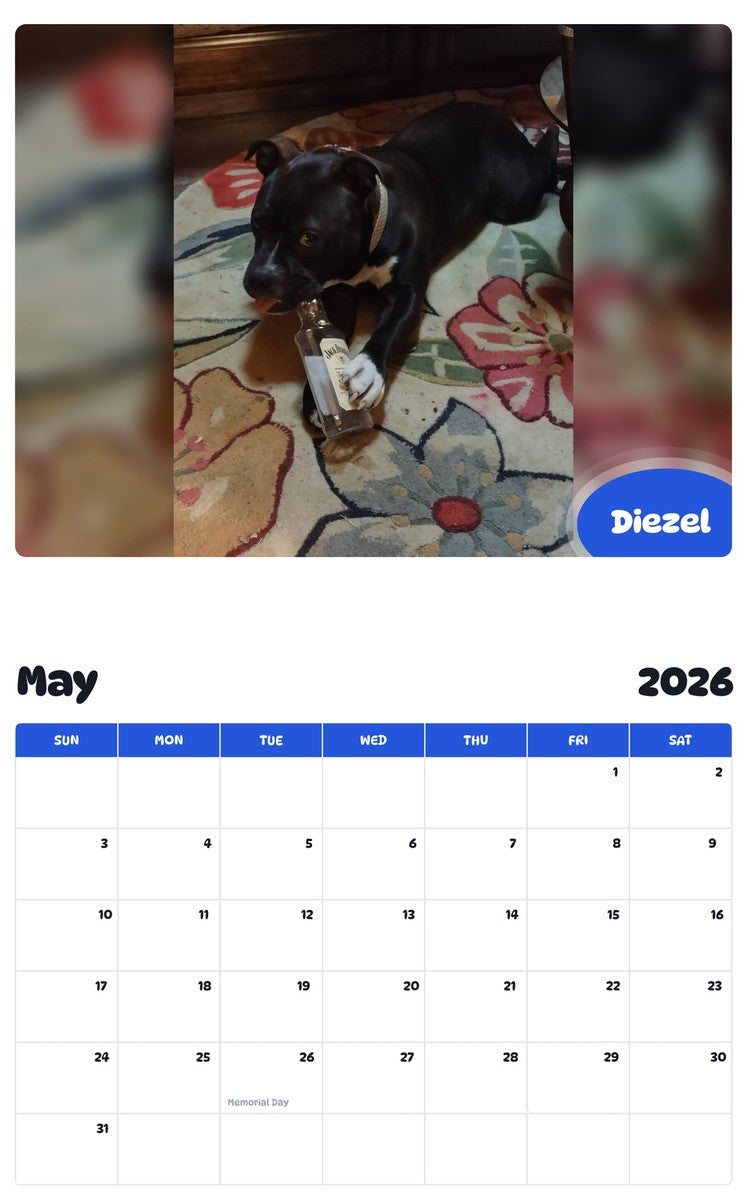 2026 - 2027 Diezel - Pawidols Pet Calendar
