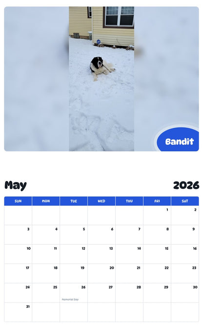 2026 - 2027 Bandit - Pawidols Pet Calendar