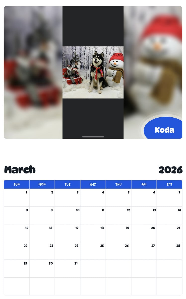 November 2025 - October 2026 Koda - Pawidols Pet Calendar