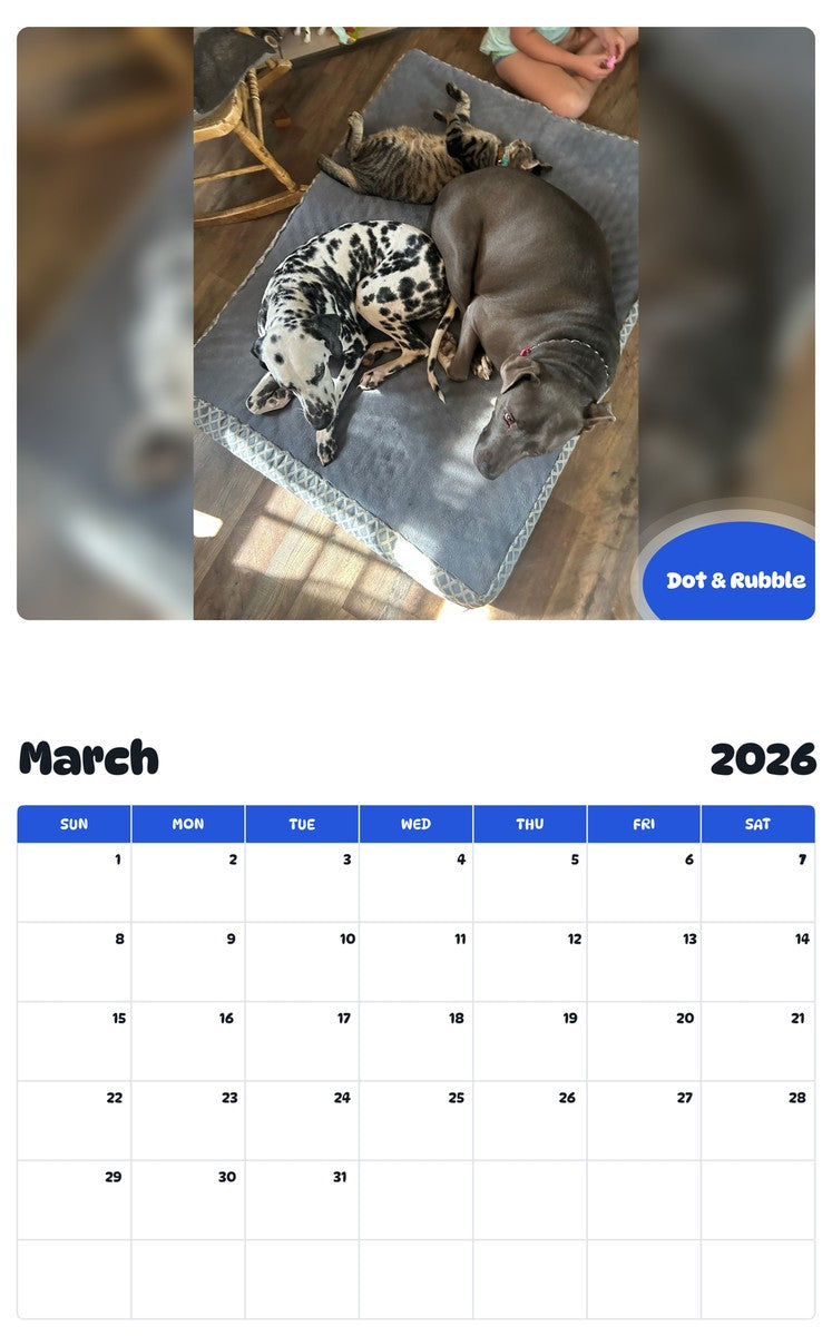 November 2025 - October 2026 Dot & Rubble - Pawidols Pet Calendar