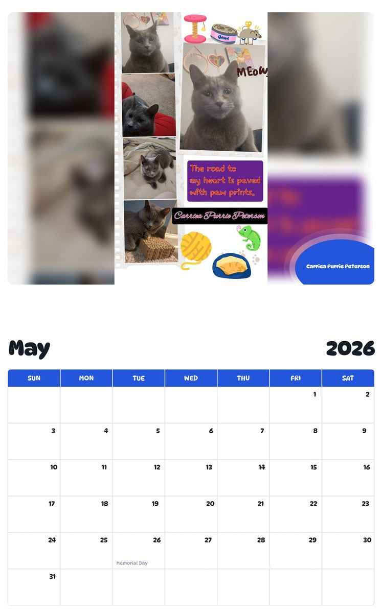 2026 - 2027 Carriea Purrie Peterson - Pawidols Pet Calendar
