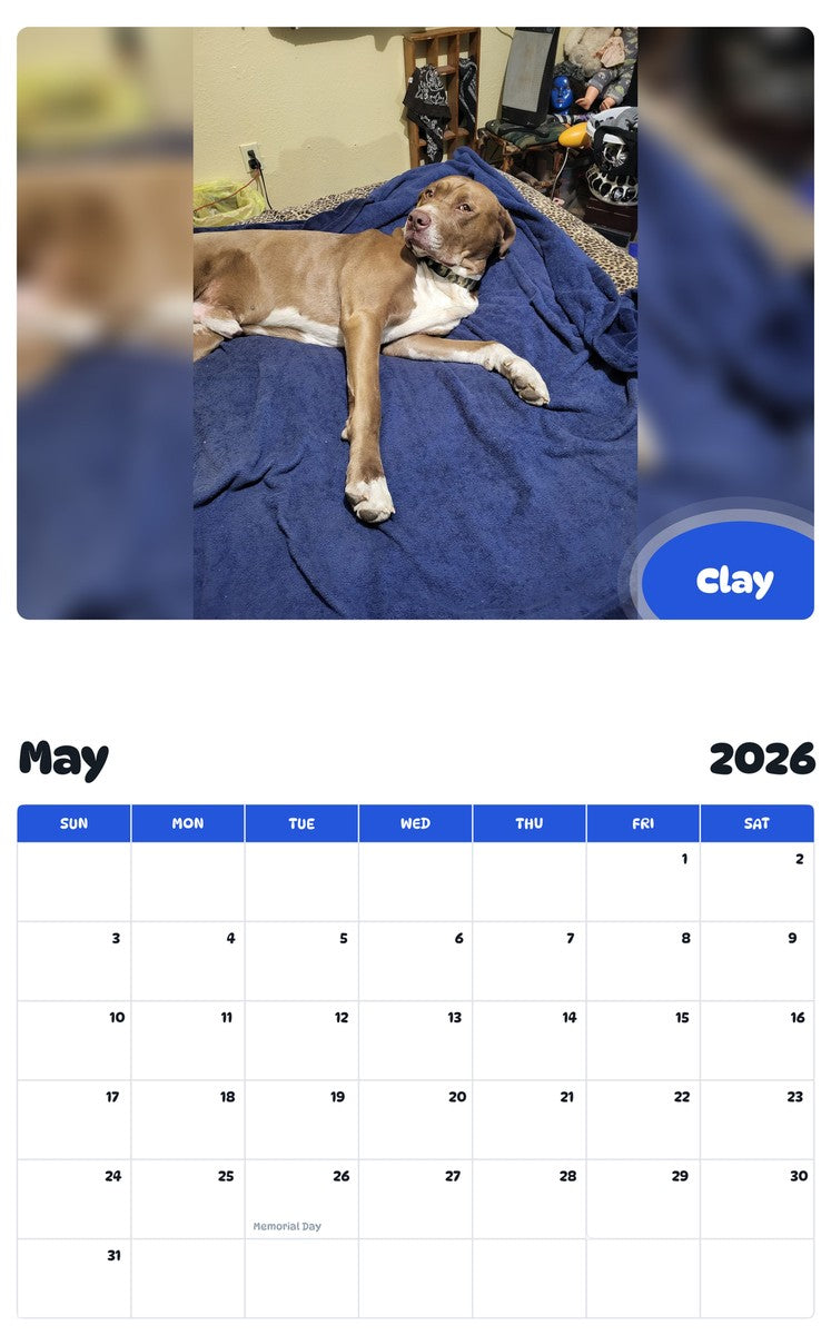 2026 - 2027 Clay - Pawidols Pet Calendar