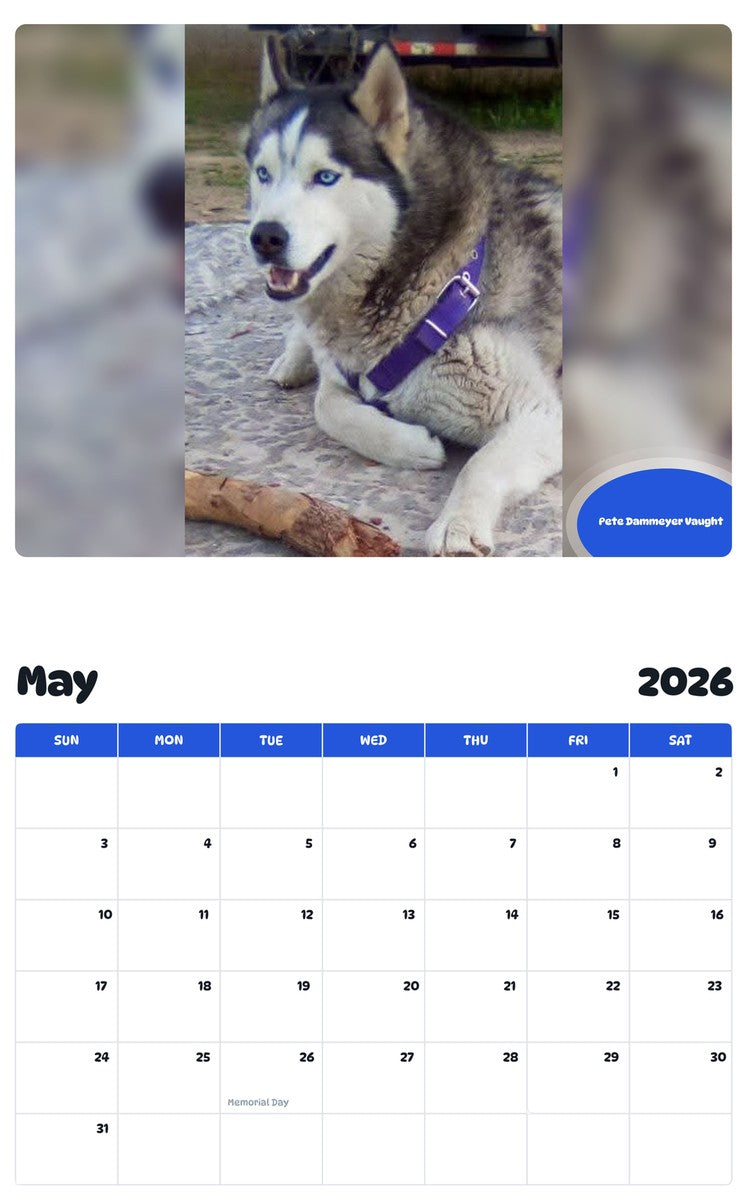 2026 - 2027 Pete Dammeyer Vaught - Pawidols Pet Calendar