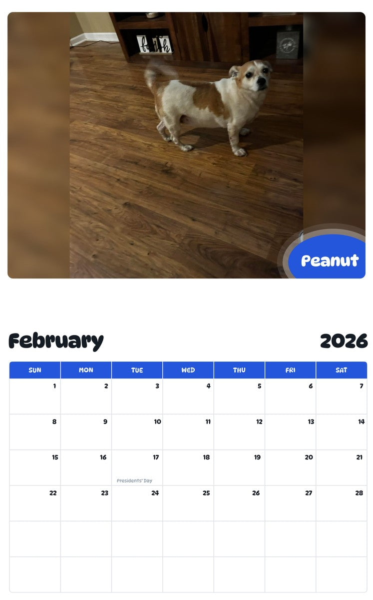 October 2025 - September 2026 Peanut - Pawidols Pet Calendar