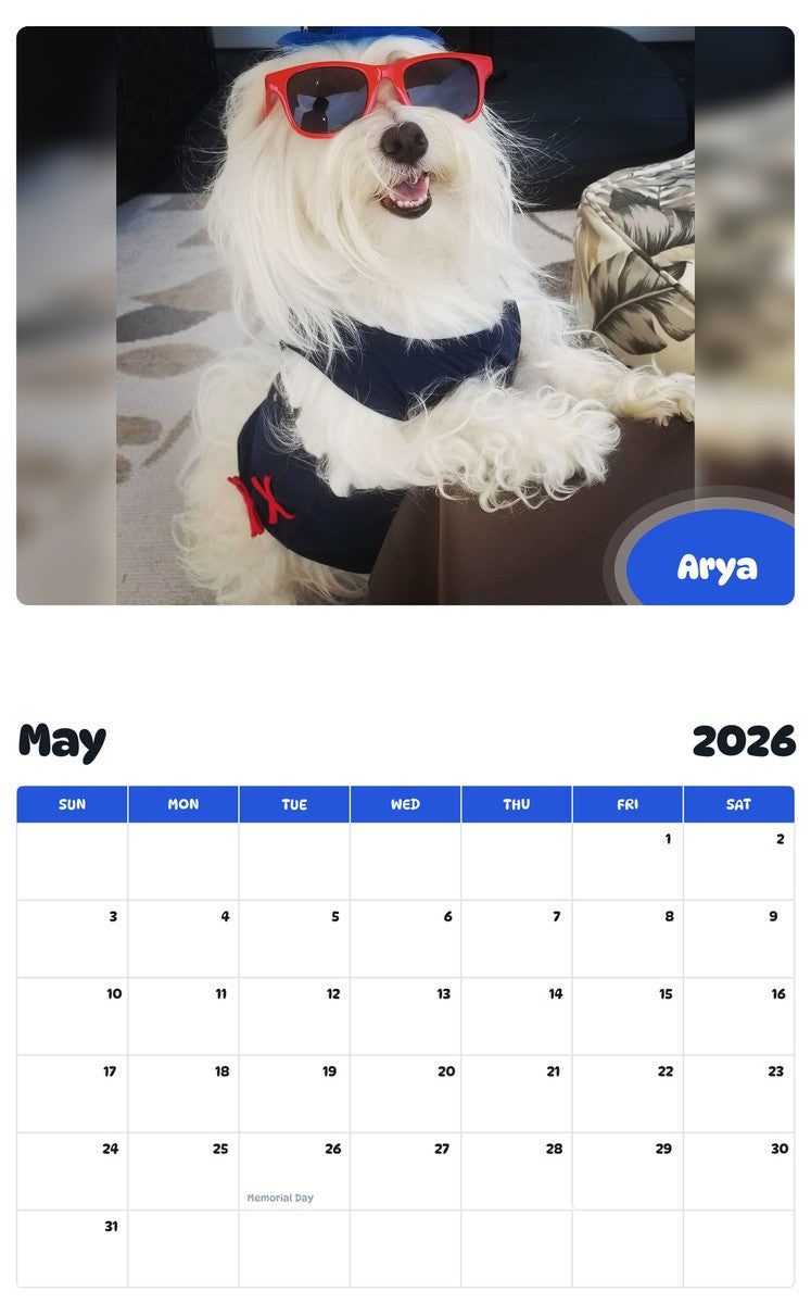 2026 - 2027 Arya - Pawidols Pet Calendar