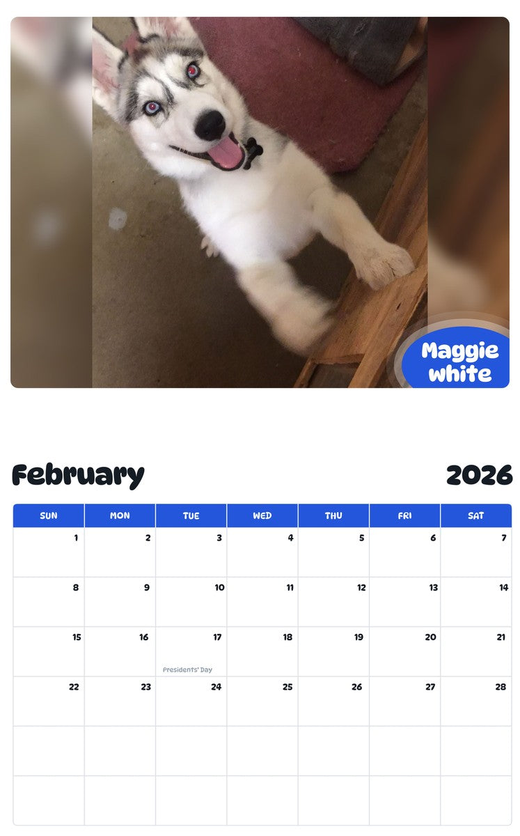 October 2025 - September 2026 Maggie white - Pawidols Pet Calendar