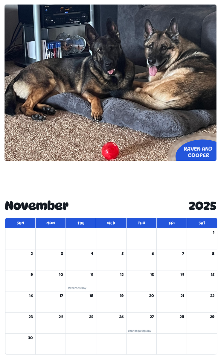 July 2025 - June 2026 Raven and Cooper - Pawidols Pet Calendar