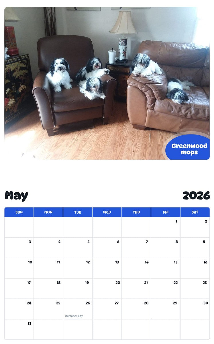 2026 - 2027 Greenwood mops - Pawidols Pet Calendar
