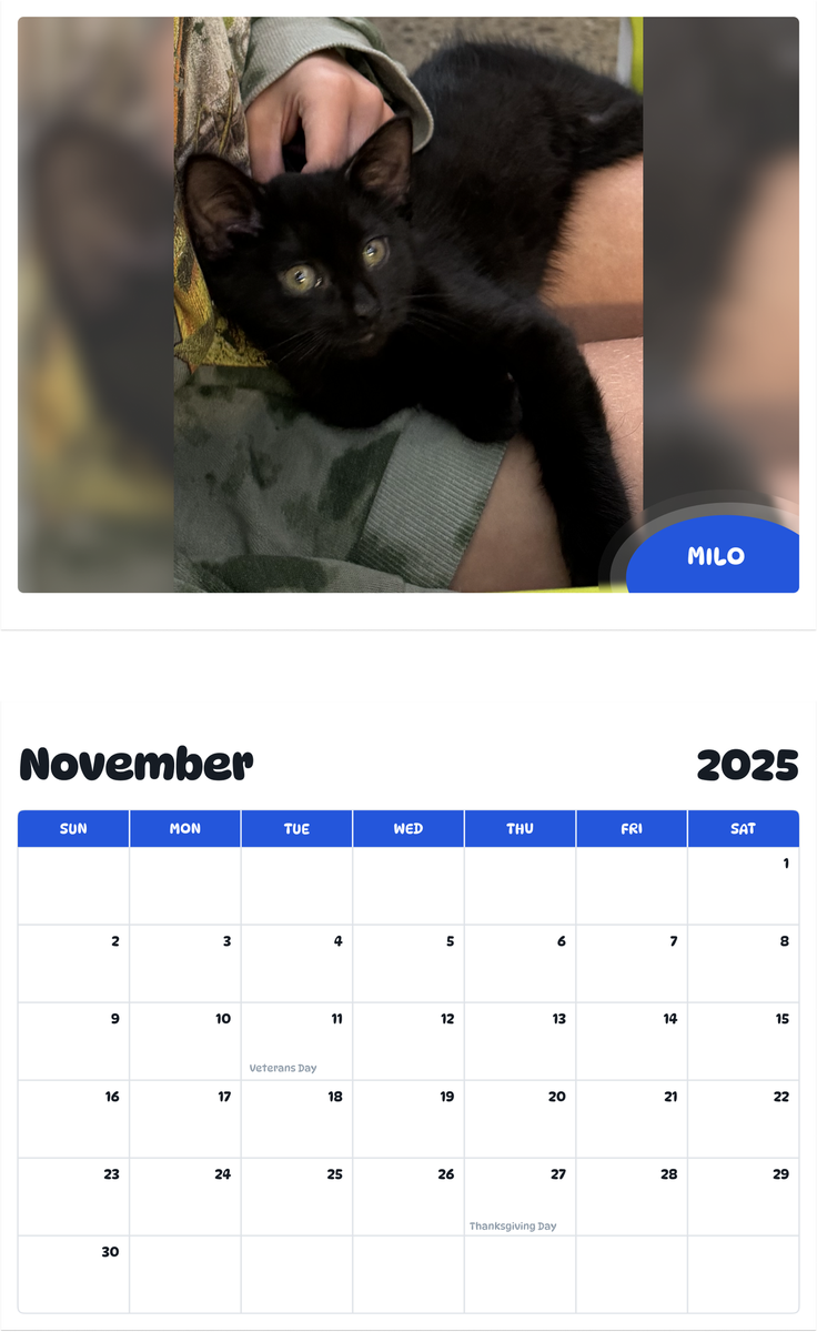 July 2025 - June 2026 Milo - Pawidols Pet Calendar