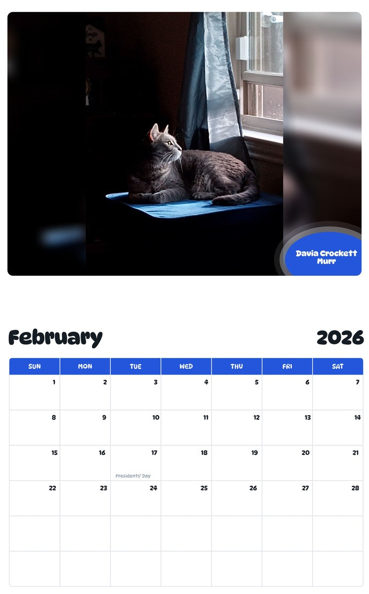 October 2025 - September 2026 Davia Crockett Murr - Pawidols Pet Calendar